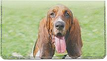 Basset Hounds On The Grass Leather Checkbook Cover