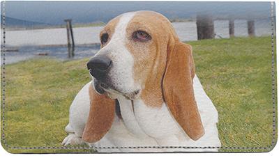 Basset Hounds Near The Beach Leather Checkbook Cover