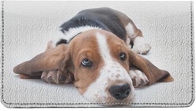 Cute Basset Hounds Leather Checkbook Cover