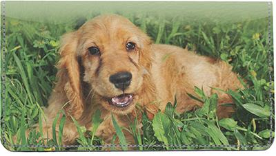 Cocker Spaniel Puppies Leather Checkbook Cover