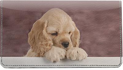 Cocker Spaniel Puppy Leather Checkbook Cover