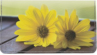 Yellow Daisies Leather Checkbook Cover