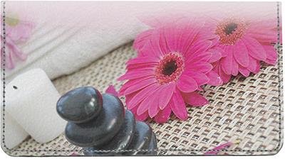 Pink Daisies Leather Checkbook Cover