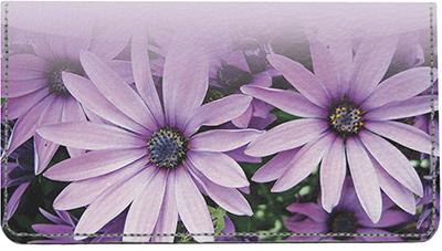 Purple Daisies Leather Checkbook Cover