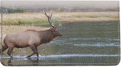 Elk In The River Leather Checkbook Cover