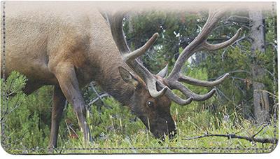 Grazing Elk Leather Checkbook Cover