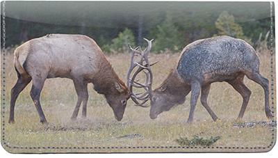 Fighting Elk Leather Checkbook Cover