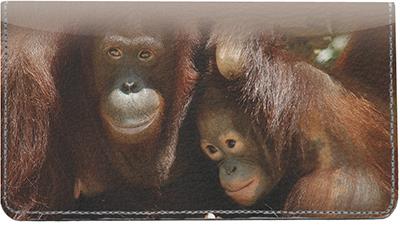 Orangutan Mother And Child Leather Checkbook Cover