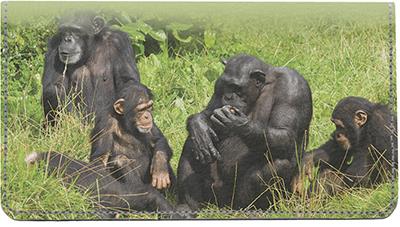 Chimpanzee Family Leather Checkbook Cover