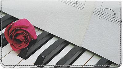 Rose On Piano Leather Checkbook Cover