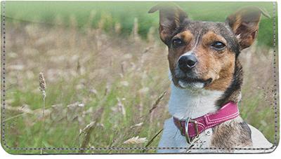 Jack Russells In The Grass Leather Checkbook Cover