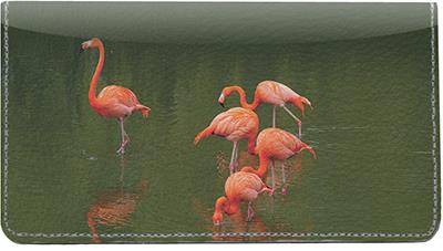 Flamingo Flurry Leather Checkbook Cover