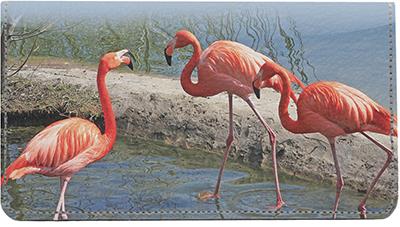 Lakeside Flamingos Leather Checkbook Cover