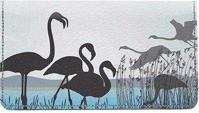 Flamingo Silhouettes Leather Checkbook Cover