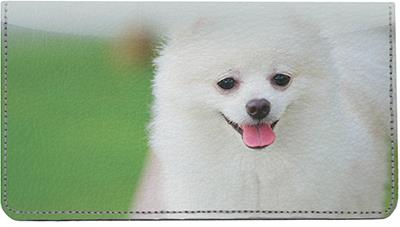 White Pomeranians Leather Checkbook Cover