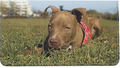 Pitbull Puppies Leather Checkbook Cover