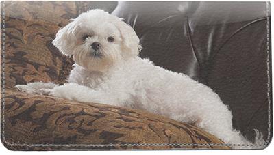 Comfy Maltese Leather Checkbook Cover