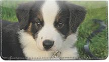 Australian Shepherd Puppies Leather Checkbook Cover