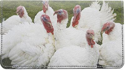 White Turkeys Leather Checkbook Cover