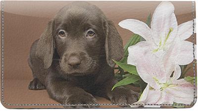 Chocolate Labrador Puppies Leather Checkbook Cover