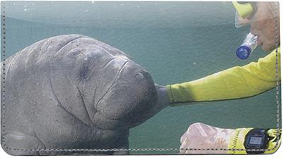 Manatees Leather Checkbook Cover