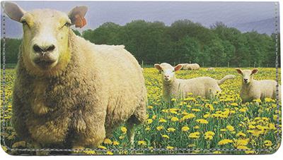 Sheeps and Lambs Leather Checkbook Cover