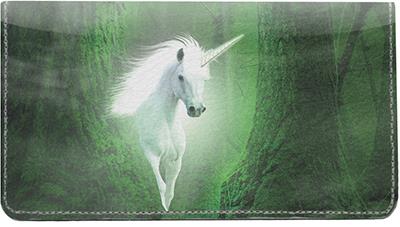 Unicorns In The Forest Leather Checkbook Cover