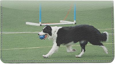 Playful Border Collies Leather Checkbook Cover