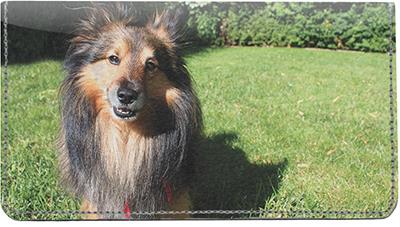 Happy Sheltie Leather Checkbook Cover