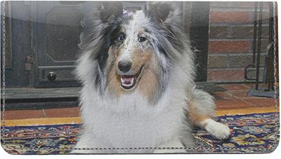 Motley Sheltie Leather Checkbook Cover
