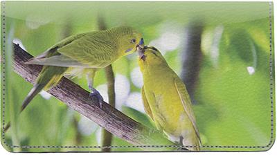 Parakeets Leather Checkbook Cover