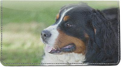 Playful Bernese Mountain Dogs Leather Checkbook Cover