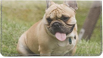 Tan French Bulldogs Leather Checkbook Cover