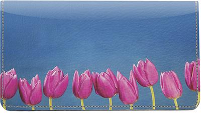 Purple Tulips Leather Checkbook Cover