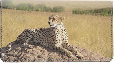 Alert Cheetahs Leather Checkbook Cover