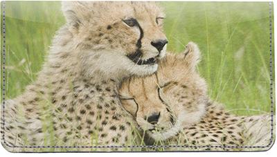 Cheetah Cubs Leather Checkbook Cover