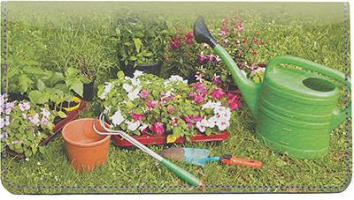 Gardening Tools Leather Checkbook Cover