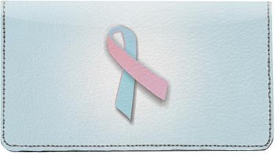 Pink and Blue Ribbon Leather Checkbook Cover