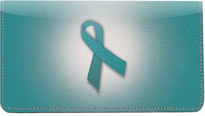 Teal Ribbon Leather Checkbook Cover