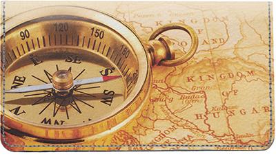 Antique Compasses Leather Checkbook Cover