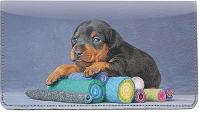 Min Pin Puppies Leather Checkbook Cover