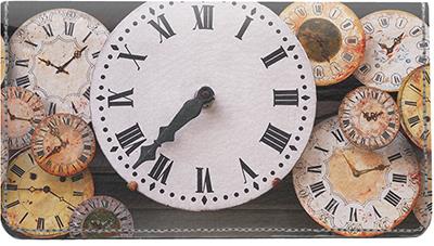 Antique Clocks Leather Checkbook Cover