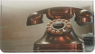 Antique Phones Leather Checkbook Cover