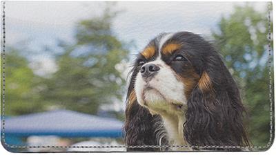 Tricolor Cavalier King Charles Spaniels Leather Checkbook Cover