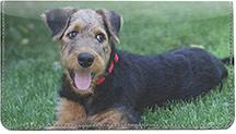 Airedale Pups Leather Checkbook Cover