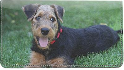 Airedale Pups Leather Checkbook Cover