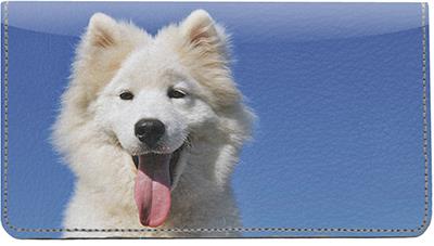 Samoyed Puppies Leather Checkbook Cover
