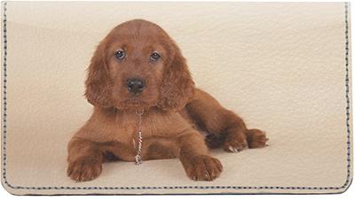Irish Setter Pups Leather Checkbook Cover