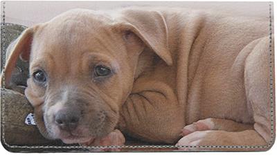 American Staffordshire Pups Leather Checkbook Cover