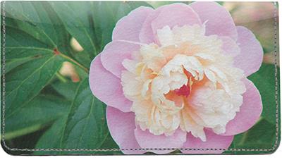 Pink Peonies Leather Checkbook Cover